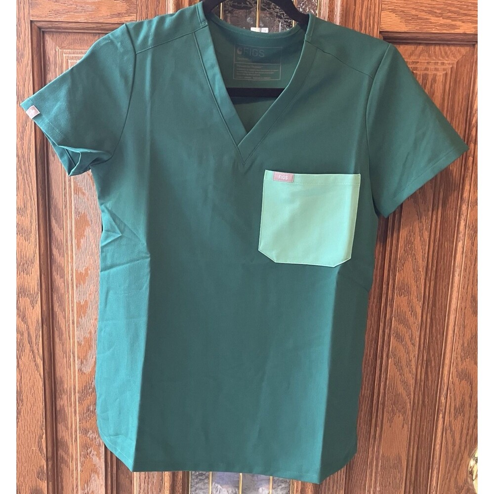 Figs Technical‎ Collection Scrubs Top Women’s Catarina Contrast Green XXS Pocket